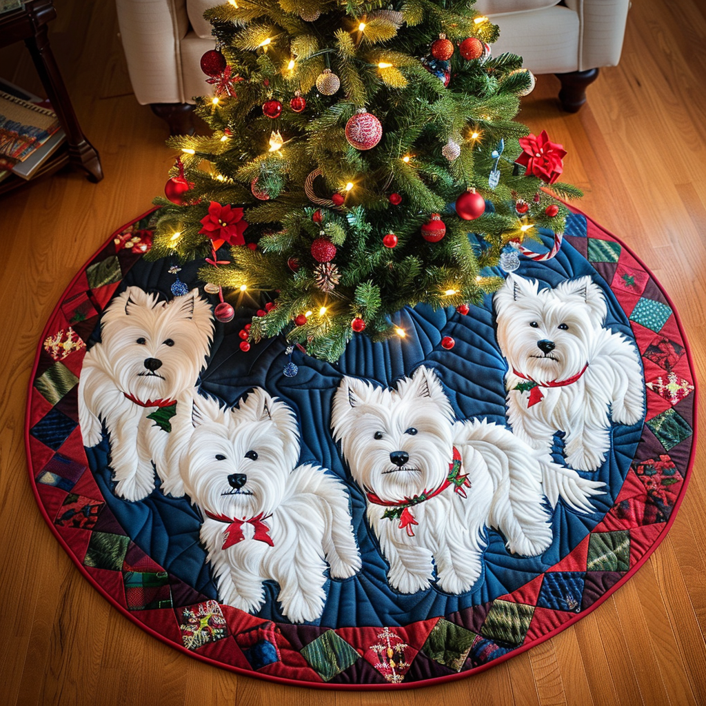 Westie Christmas Magic Christmas Quilted Tree Skirt VTQ-Myprintsy