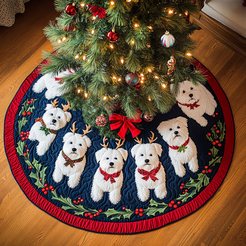 Westie Wonderland Cheer Christmas Quilted Tree Skirt-Myprintsy