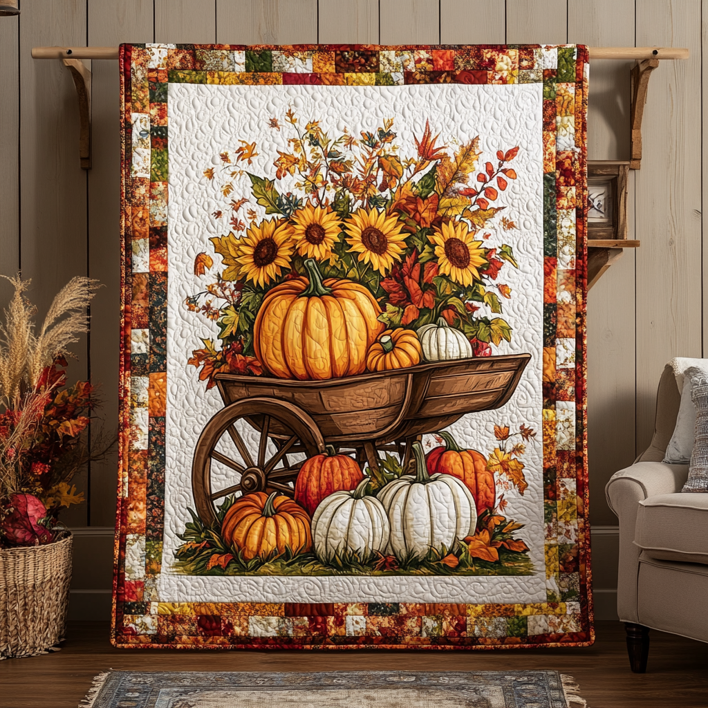 Wheelbarrow Havest Time Quilted Blanket PD VTQ-Myprintsy