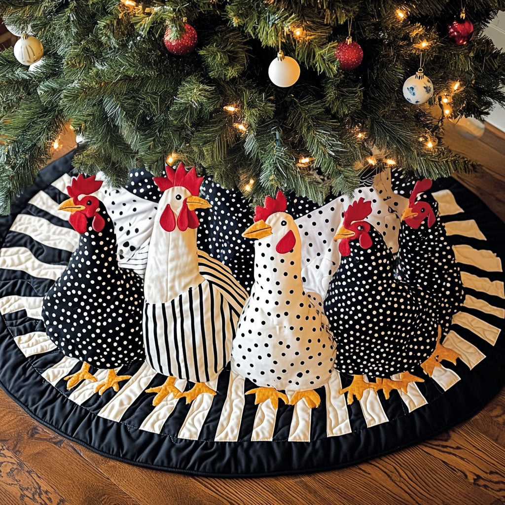 Whimsical Hens Quilted Christmas Tree Skirt-Myprintsy