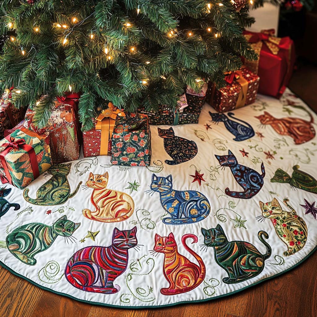 Whisker Paws Christmas Quilted Tree Skirt-Myprintsy
