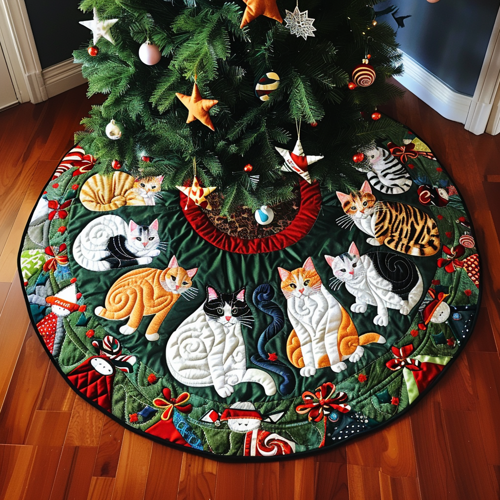 Whiskers in Winter Christmas Quilted Tree Skirt-Myprintsy