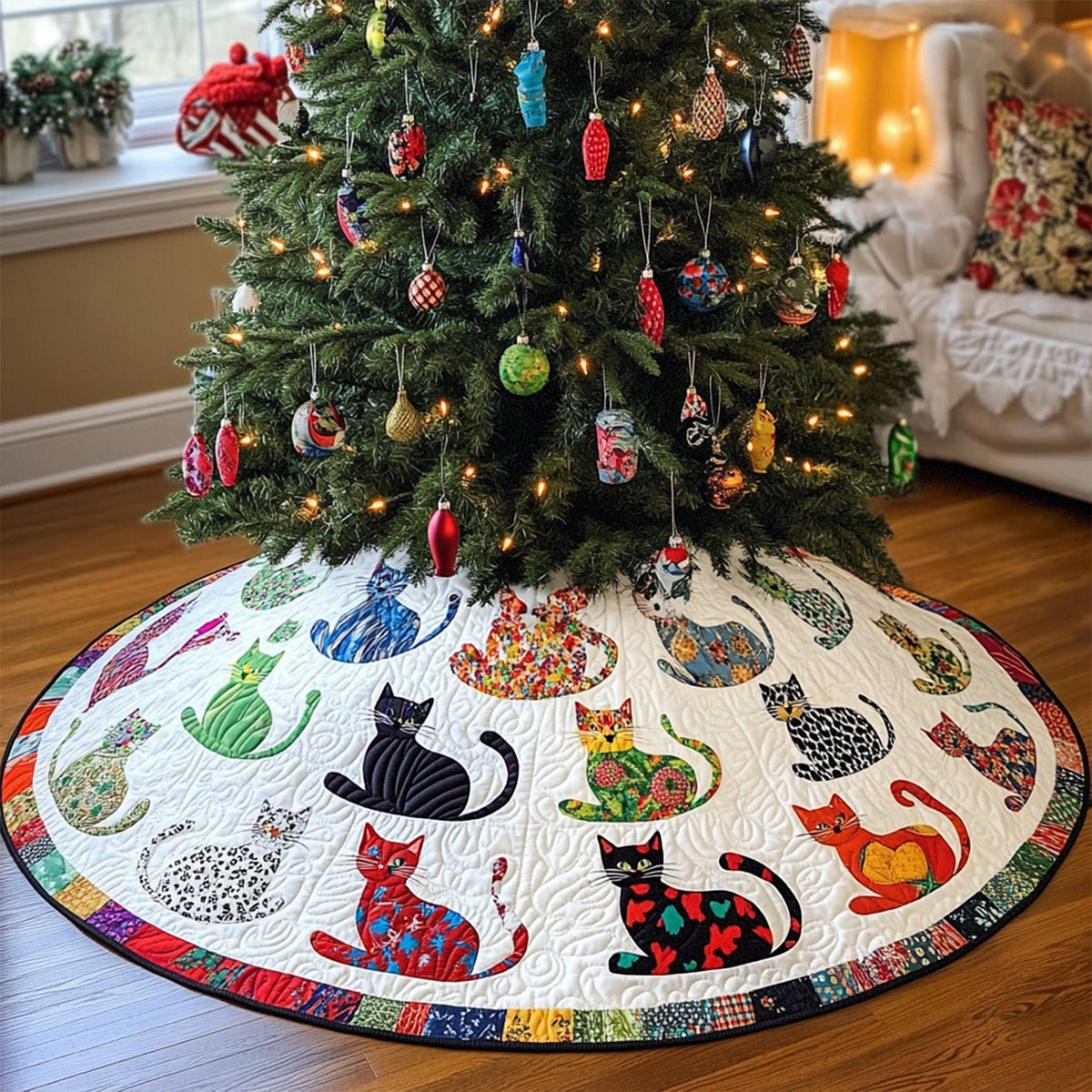 Whispering Paws Quilted Christmas Tree Skirt-Myprintsy
