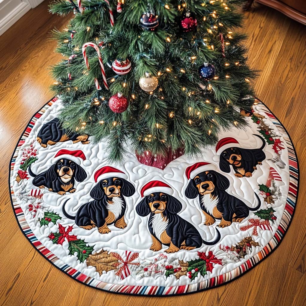 Wiener Whimsy Christmas Quilted Tree Skirt-Myprintsy
