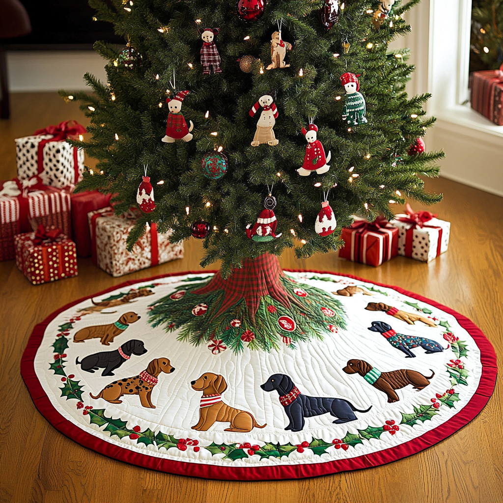 Wiener Wonder Christmas Quilted Tree Skirt-Myprintsy