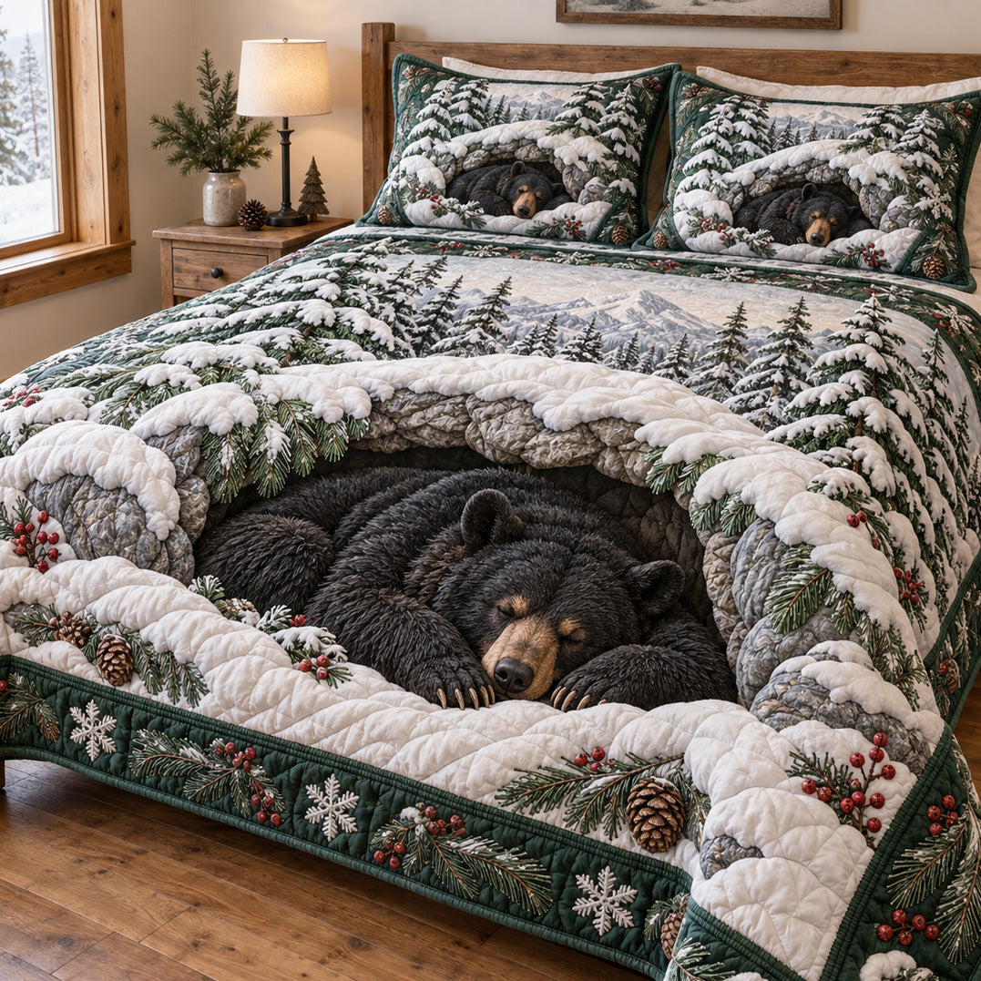 Winter Bear Den -Piece Quilted Bedding Set VTQ-Myprintsy