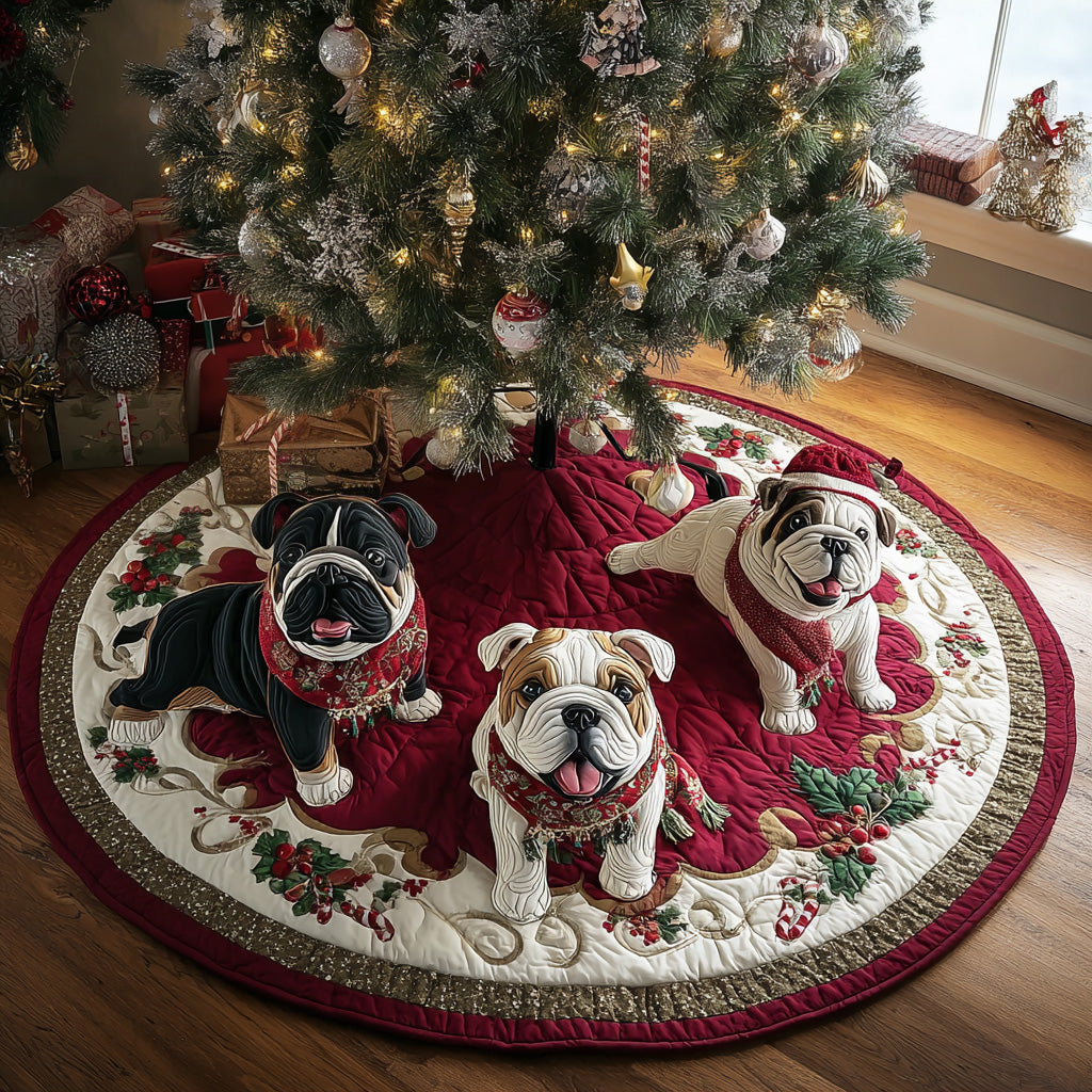 Winter Bulldog Wishes Quilted Christmas Tree Skirt-Myprintsy