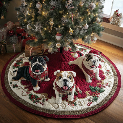 Winter Bulldog Wishes Quilted Christmas Tree Skirt-Myprintsy