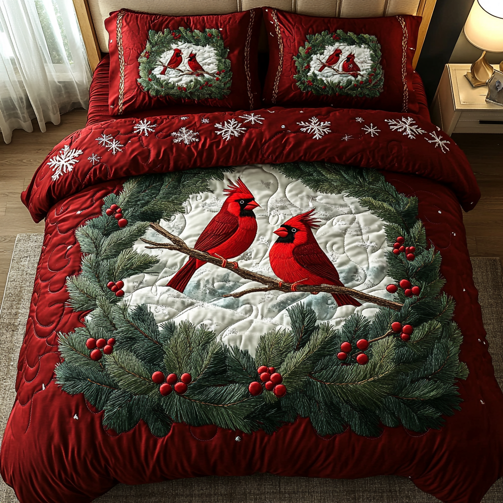 Winter Cardinal Charm -Piece Quilted Bedding Set VTQ-Myprintsy