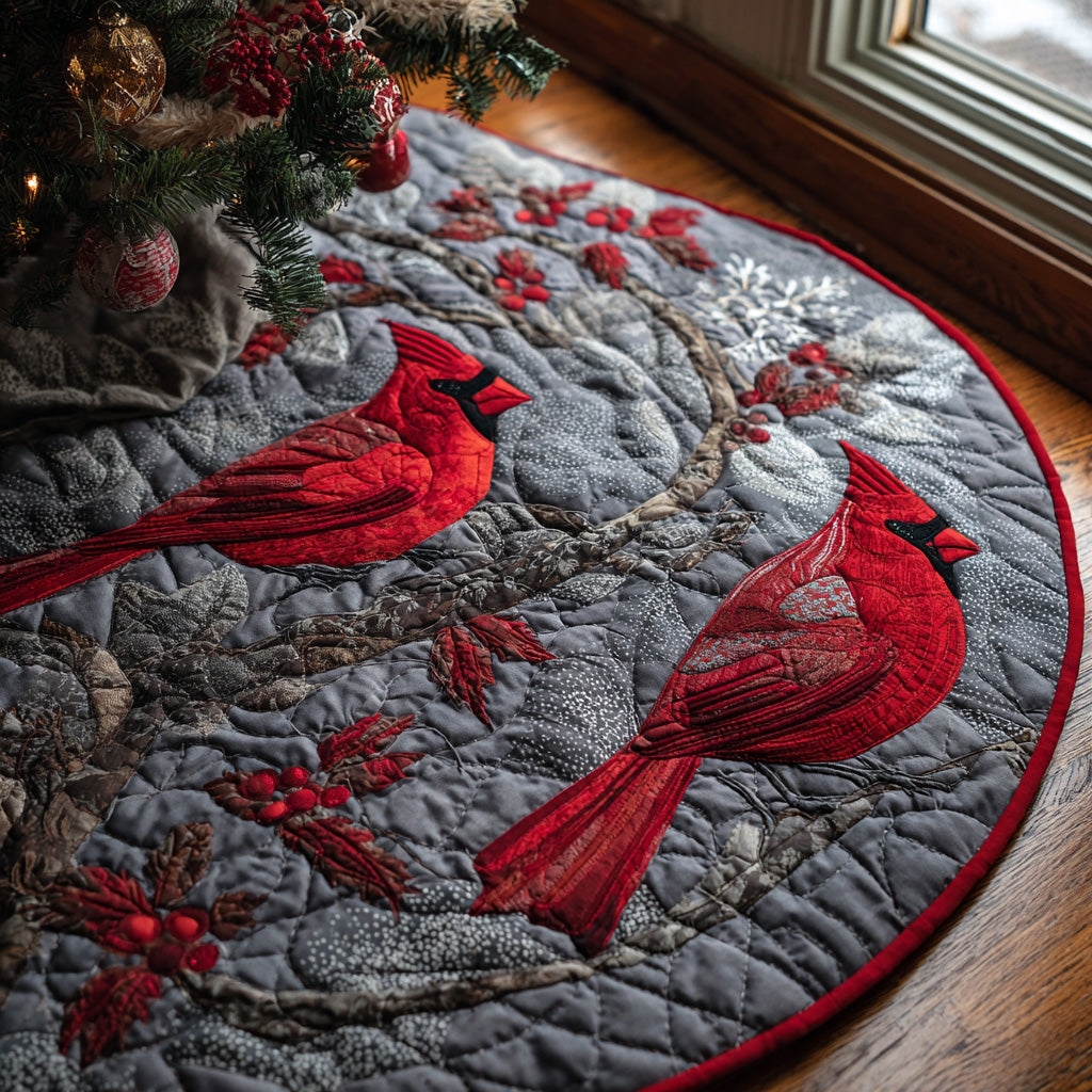 Winter Cardinal Quilted Christmas Tree Skirt-Myprintsy
