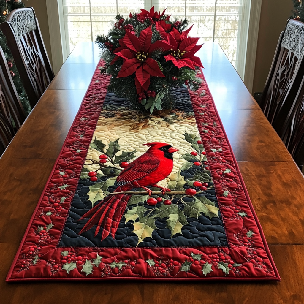 Winter Cardinal Whisper Quilted Table Runner VTQ-Myprintsy