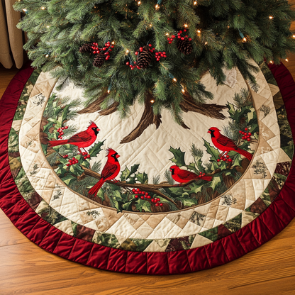 Winter Cardinals Quilted Tree Skirt VH-Myprintsy
