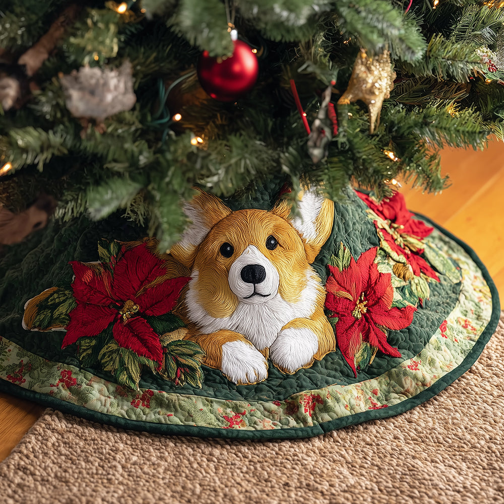 Winter Corgi Burrow Christmas Quilted Tree Skirt-Myprintsy