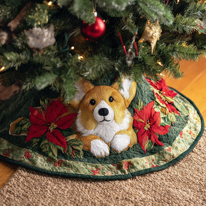Winter Corgi Burrow Christmas Quilted Tree Skirt-Myprintsy