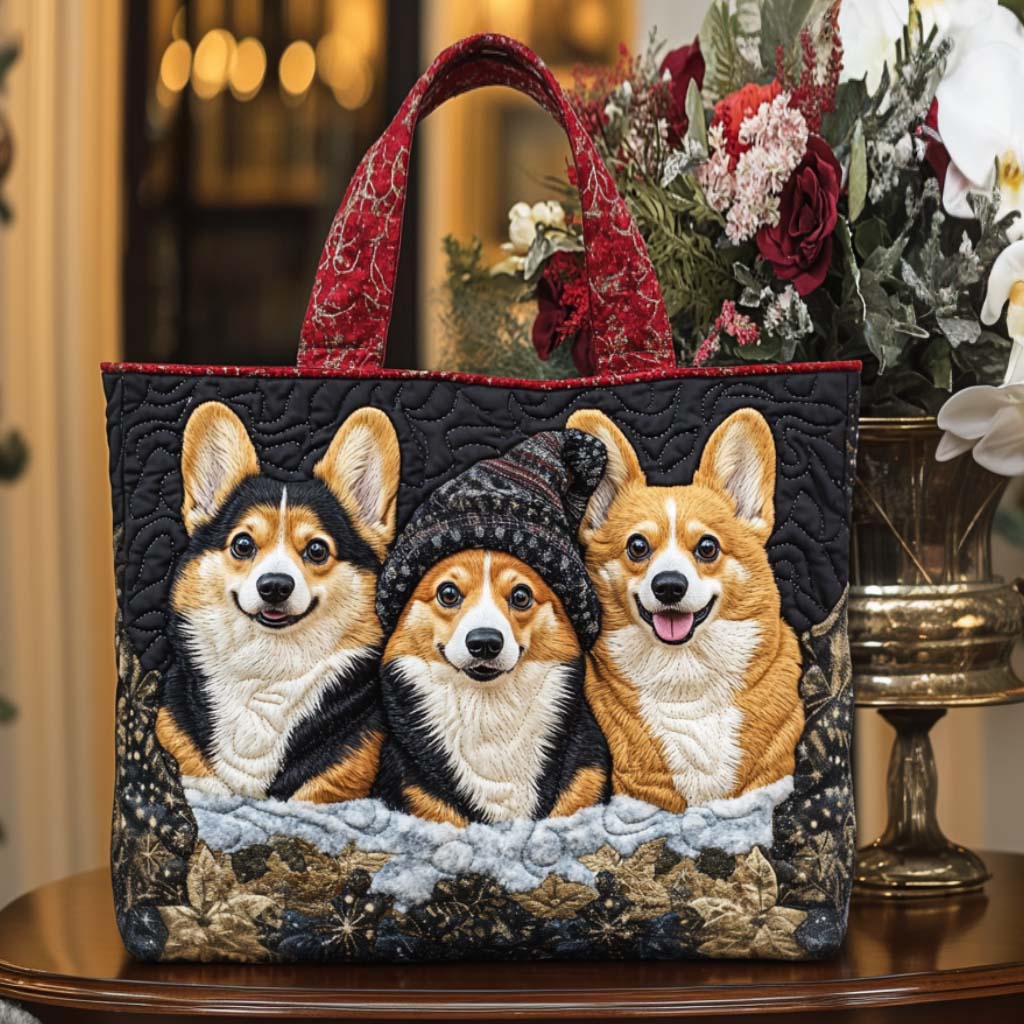 Winter Corgis Quilted Tote Bag VTQ-Myprintsy