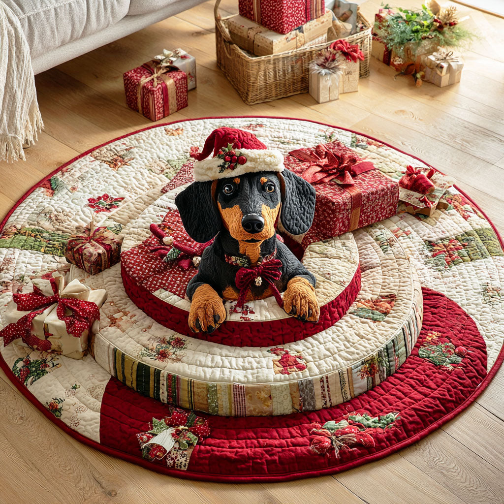 Winter Dachshund Quilted Round Mat VTQ-Myprintsy