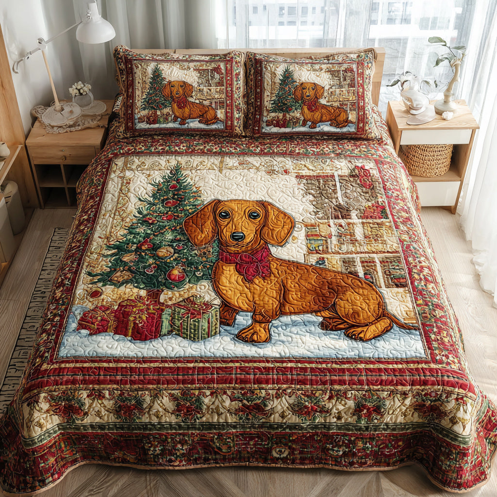 Winter Dachshund Scene -Piece Quilted Bedding Set VTQ-Myprintsy