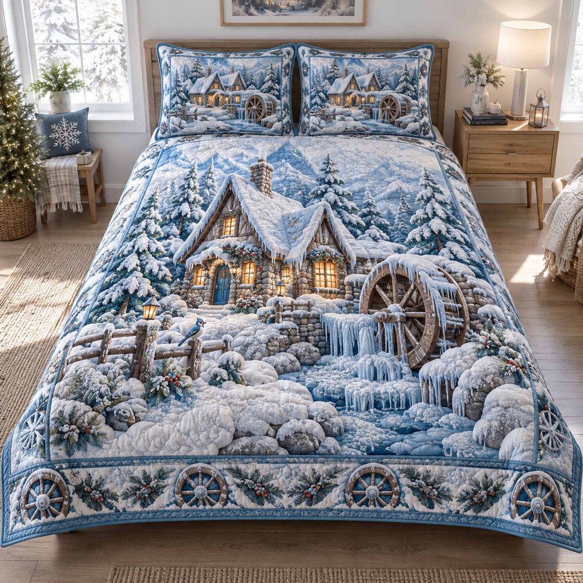 Winter Fairy Village -Piece Quilted Bedding Set VTQ-Myprintsy
