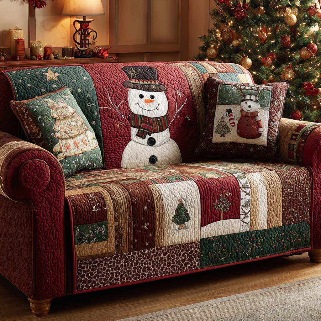 Winter Farmhouse Snowmen Quilted Sofa Cover VTQ-Myprintsy