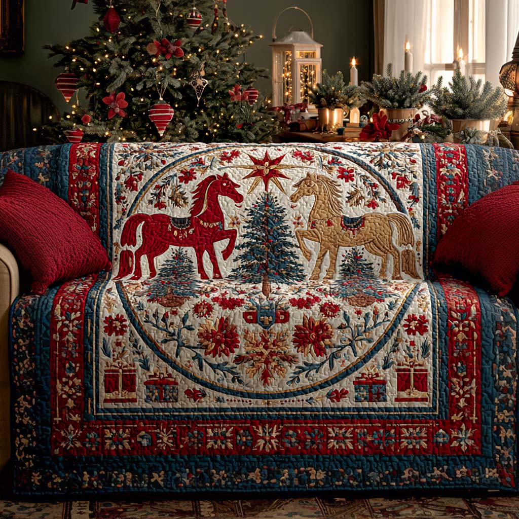 Winter Forest Stallions Quilted Sofa Cover VTQ-Myprintsy