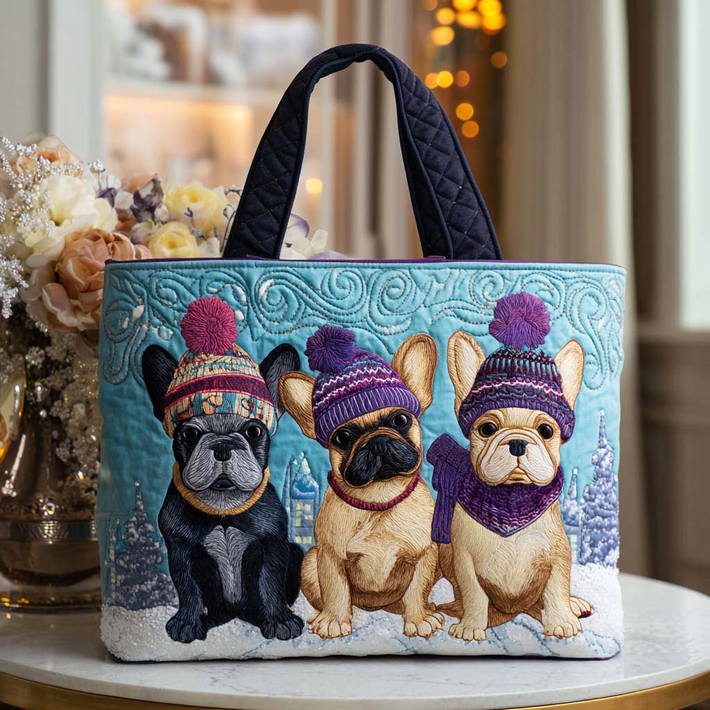 Winter French Bulldog Quilted Tote Bag VTQ-Myprintsy