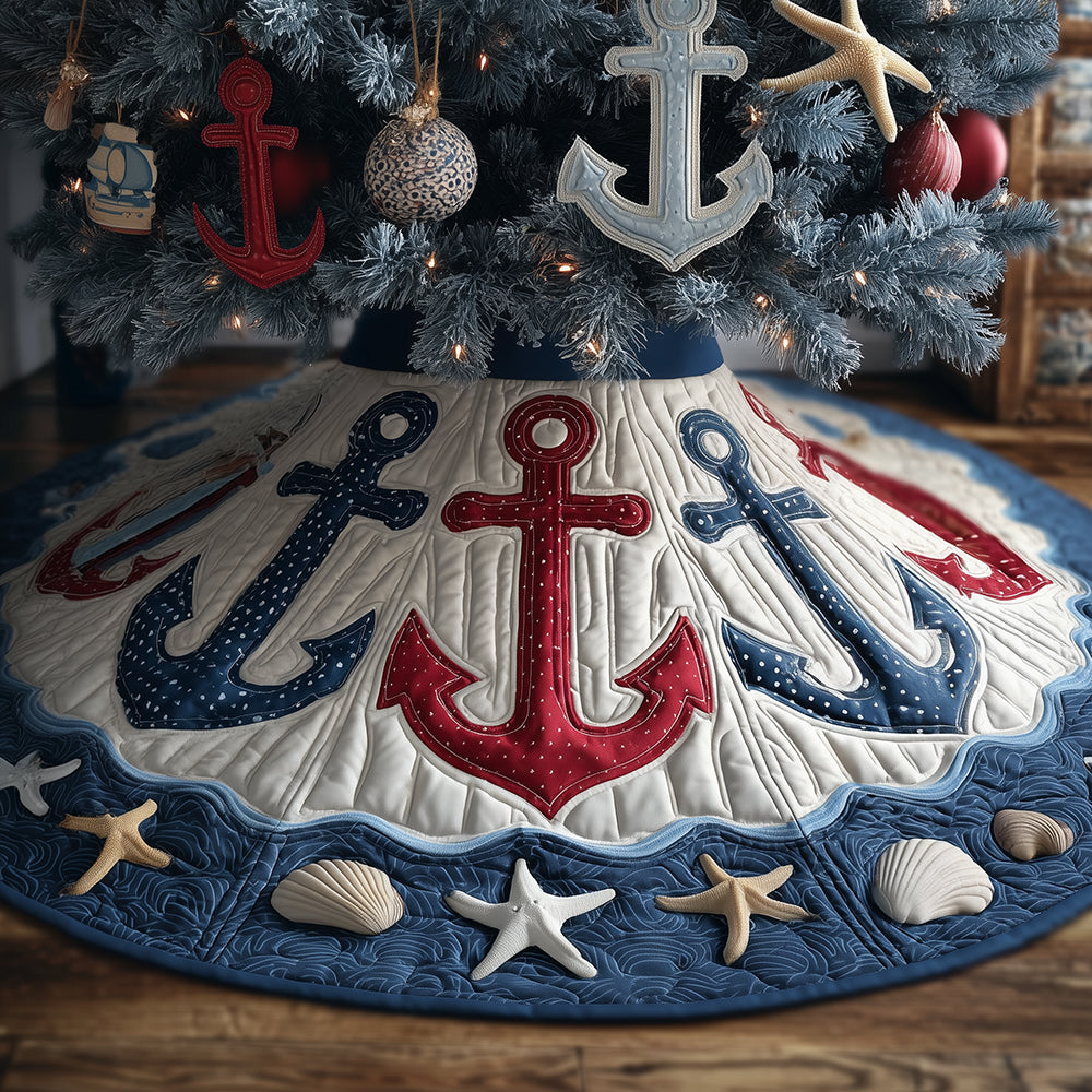 Winter Harbor Anchor Christmas Quilted Tree Skirt-Myprintsy