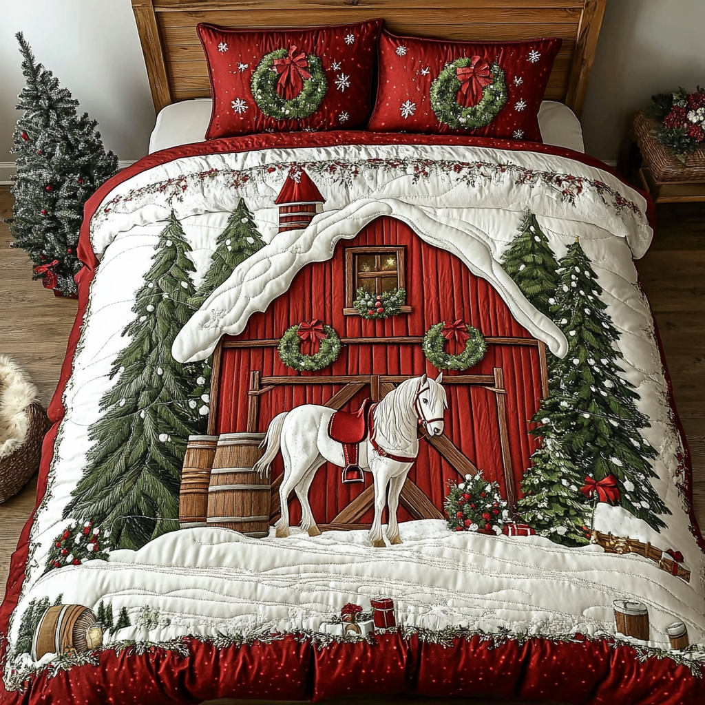 Winter Horses -Piece Quilted Bedding Set VTQ-Myprintsy