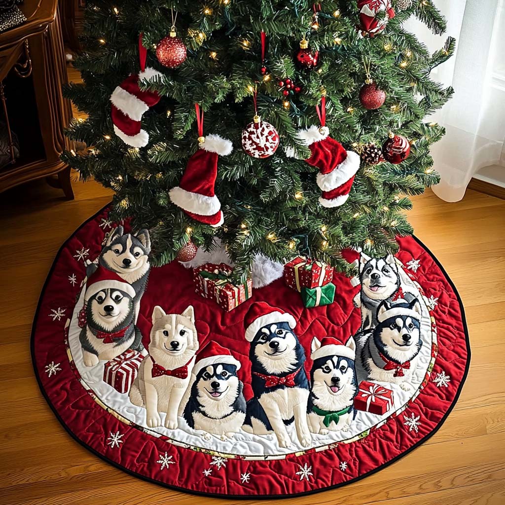 Winter Husky Christmas Quilted Tree Skirt-Myprintsy