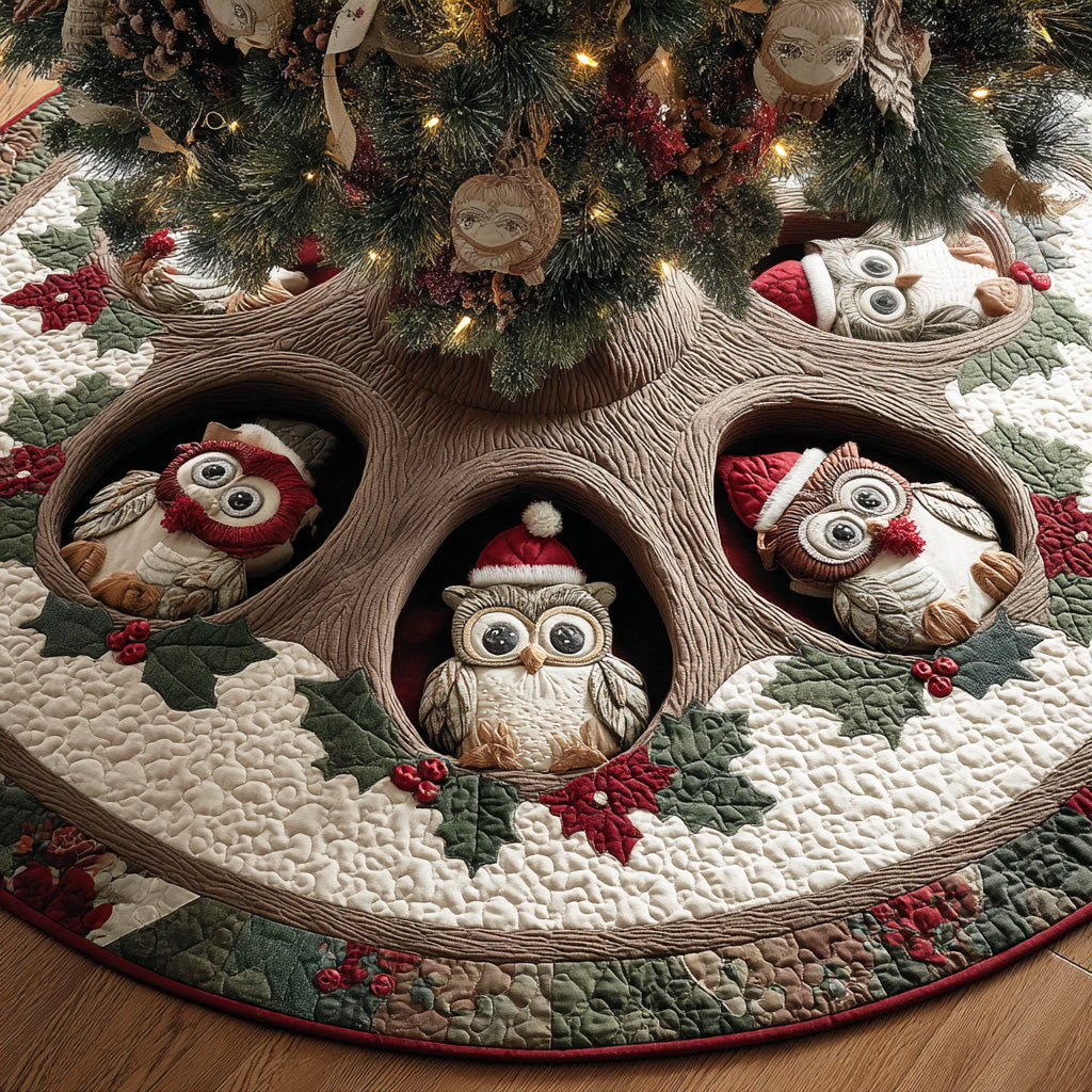 Winter Owl Harmony Christmas Quilted Tree Skirt TD-Myprintsy