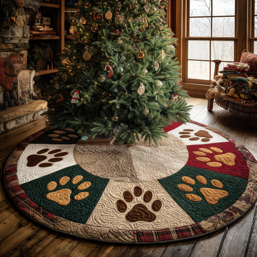Winter Pawsteps Christmas Quilted Tree Skirt-Myprintsy