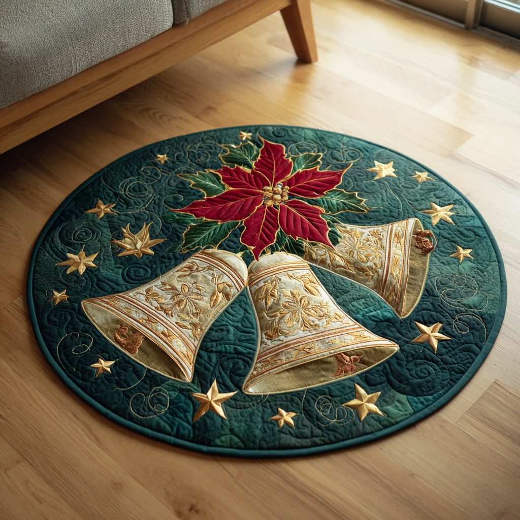 Winter Poinsettia Bells Quilted Round Mat VTQ-Myprintsy