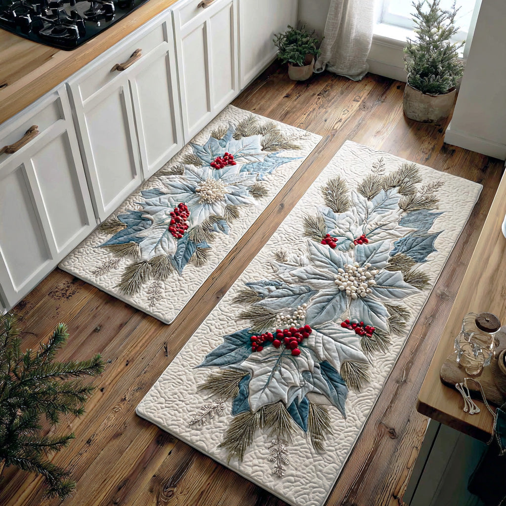 Winter Poinsettia Charm Kitchen Area Rug VTQ-Myprintsy