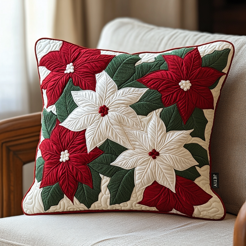 Winter Poinsettia Quilted Pillow Case VTQ-Myprintsy