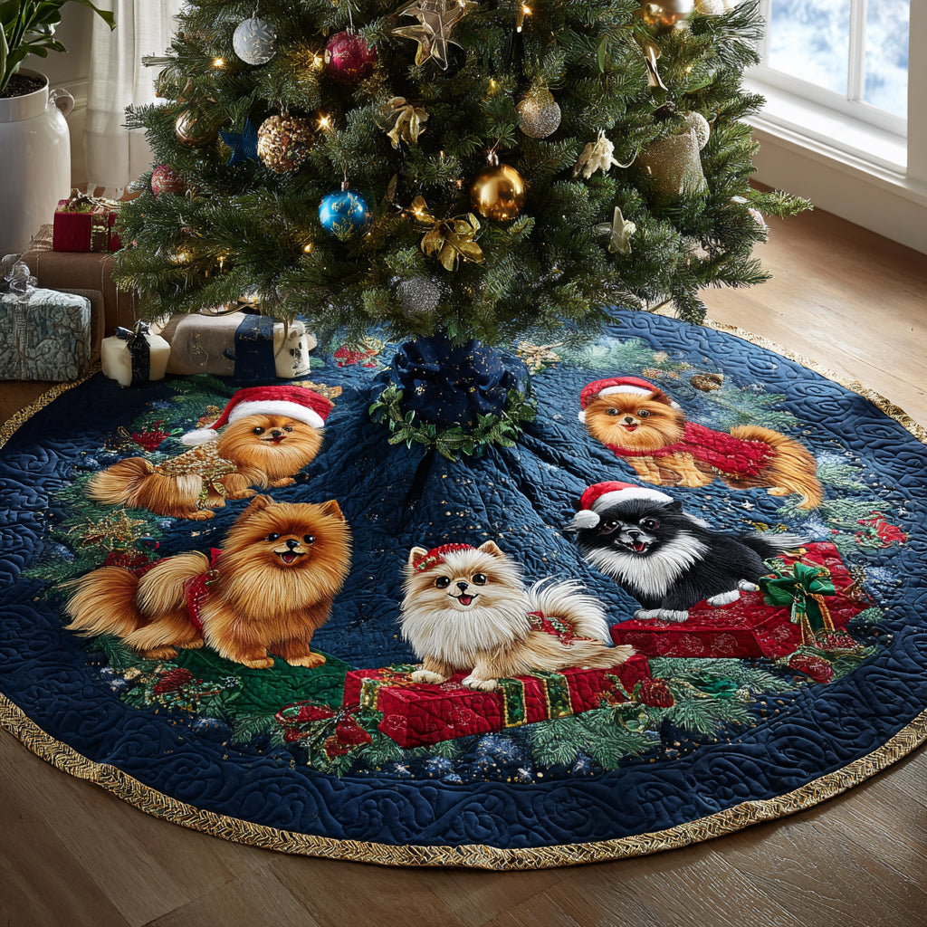 Winter Pom Dreams Christmas Quilted Tree Skirt-Myprintsy