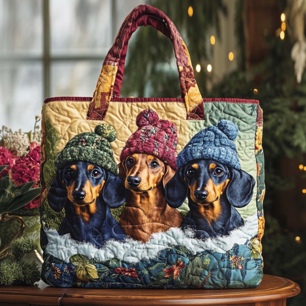 Winter Pup Quilted Tote Bag VTQ-Myprintsy