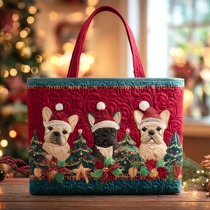 Winter Puppy Cheer Quilted Tote Bag VTQ-Myprintsy