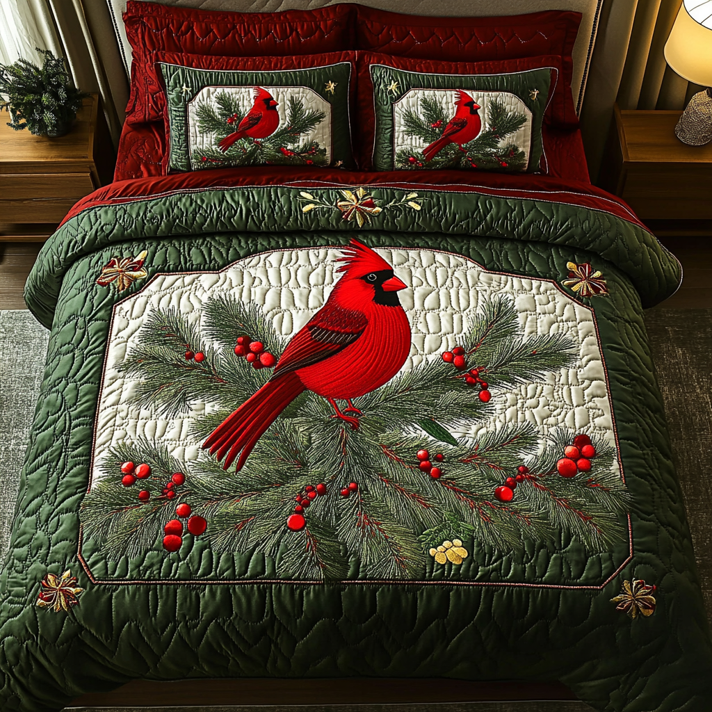 Winter Red Elegance -Piece Quilted Bedding Set VTQ-Myprintsy
