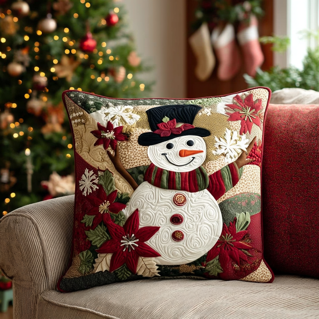 Winter Snowman Delight Quilted Pillow Case VTQ-Myprintsy