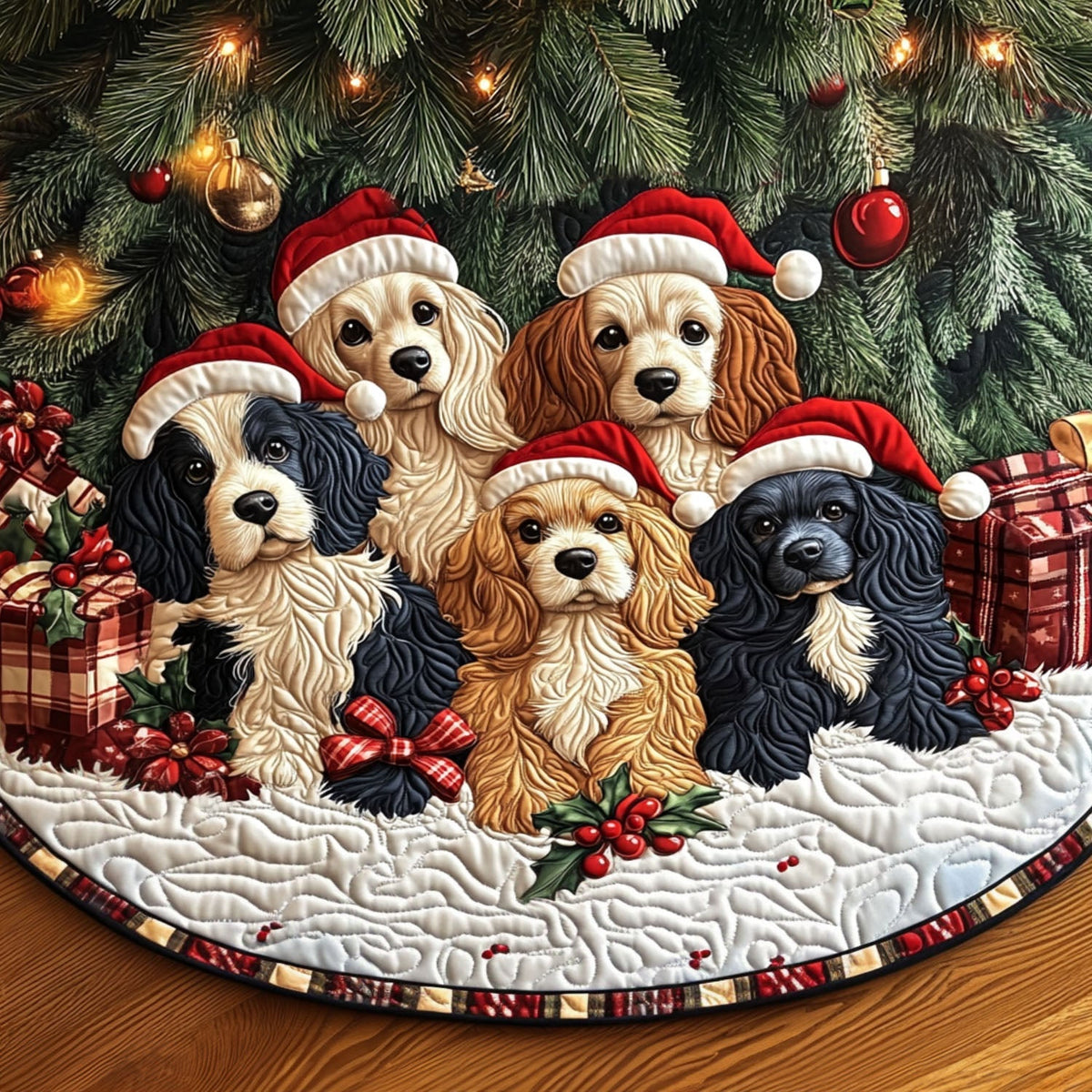 Winter Spaniel Quilted Christmas Tree Skirt-Myprintsy
