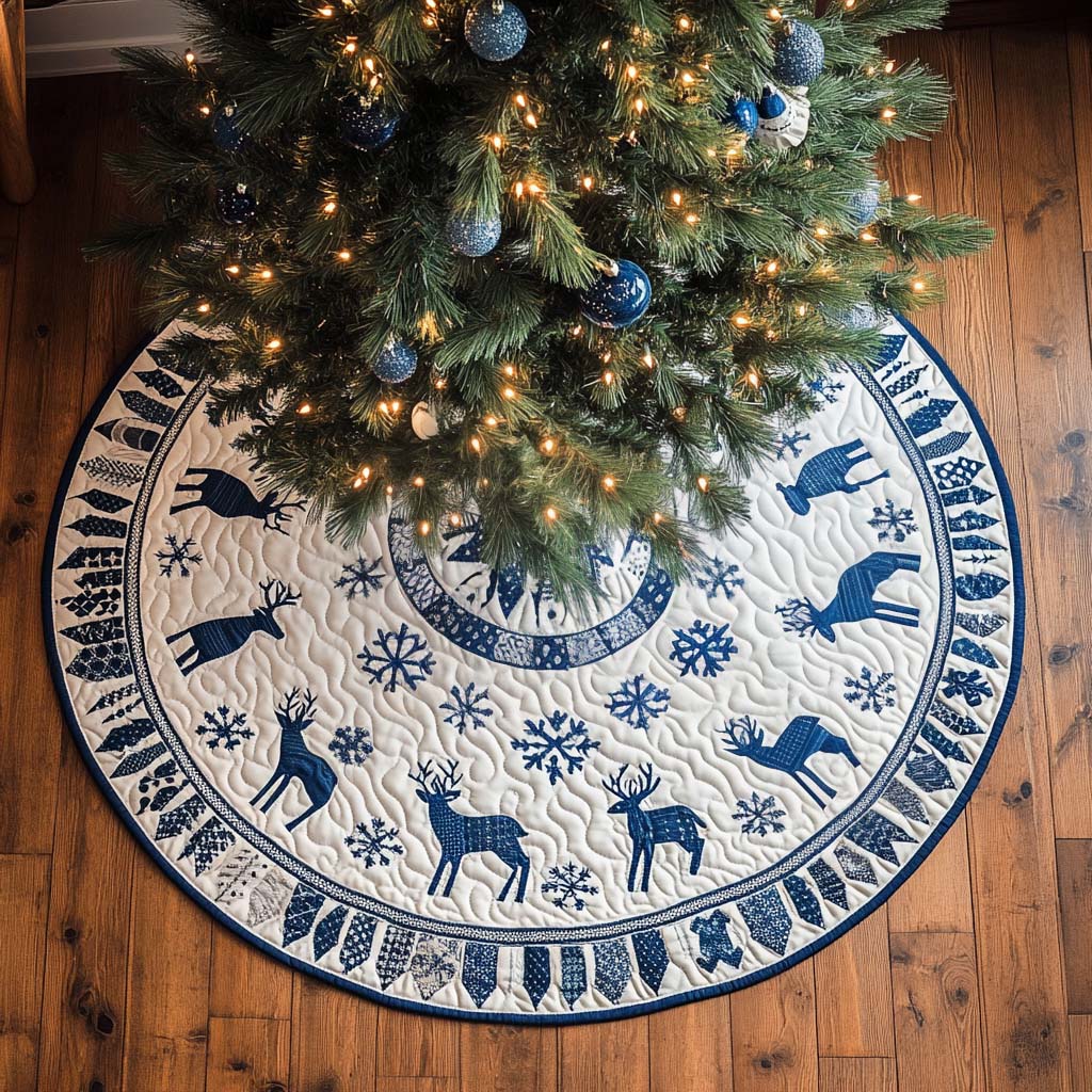Winter Stag Christmas Quilted Tree Skirt-Myprintsy