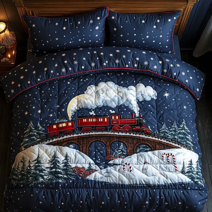 Winter Train Nightscape -Piece Quilted Bedding Set VTQ-Myprintsy