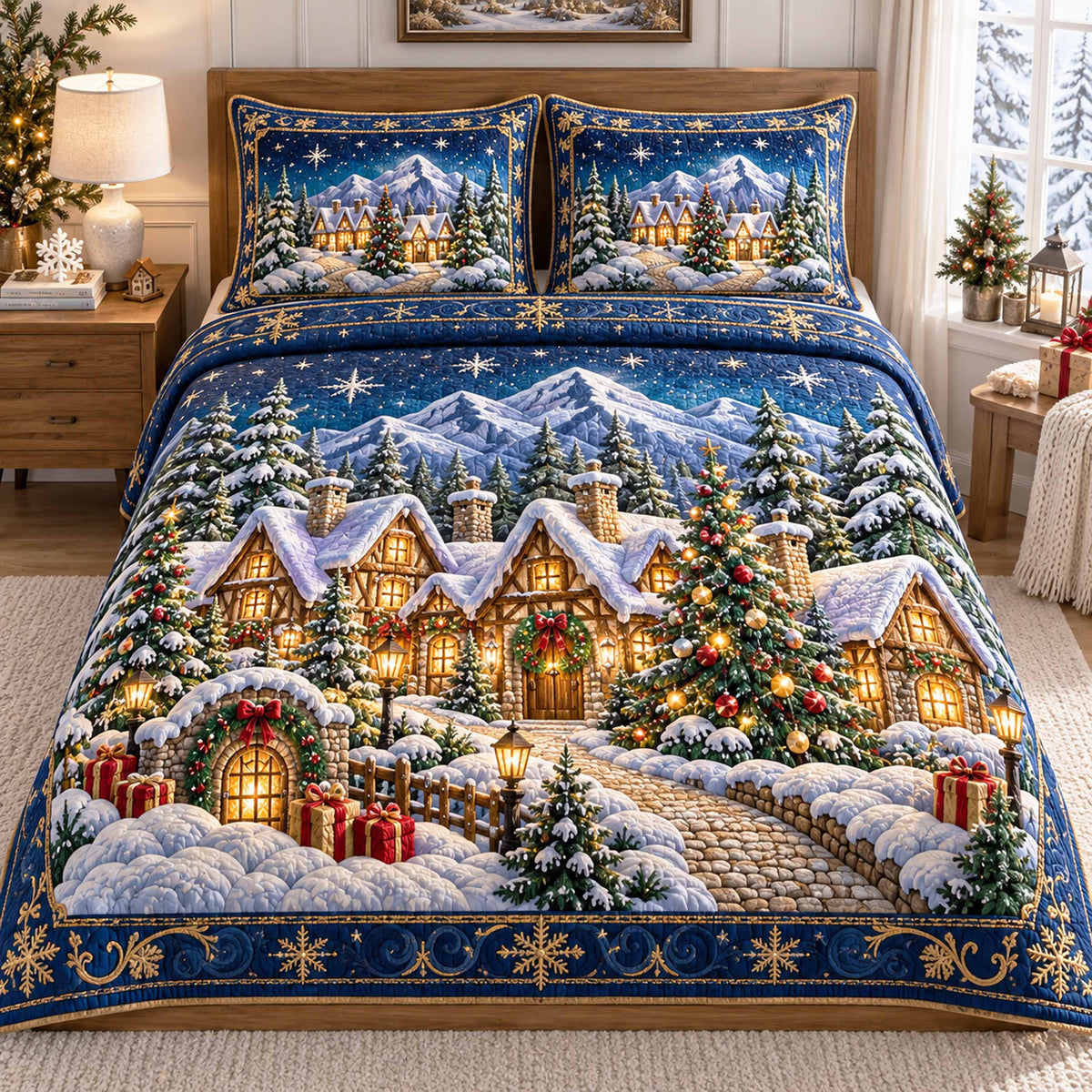 Winter Village Magic -Piece Quilted Bedding Set VTQ-Myprintsy