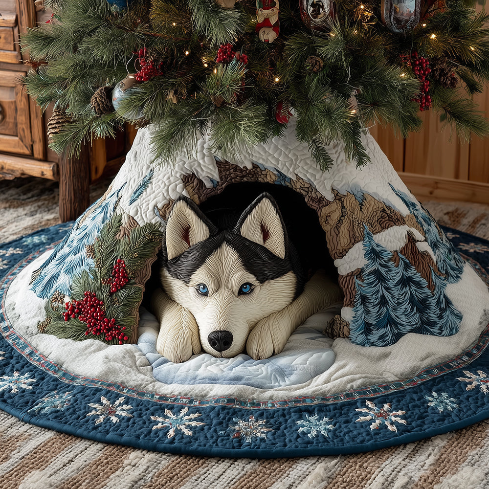 Winter Watch Husky Christmas Quilted Tree Skirt VTQ-Myprintsy