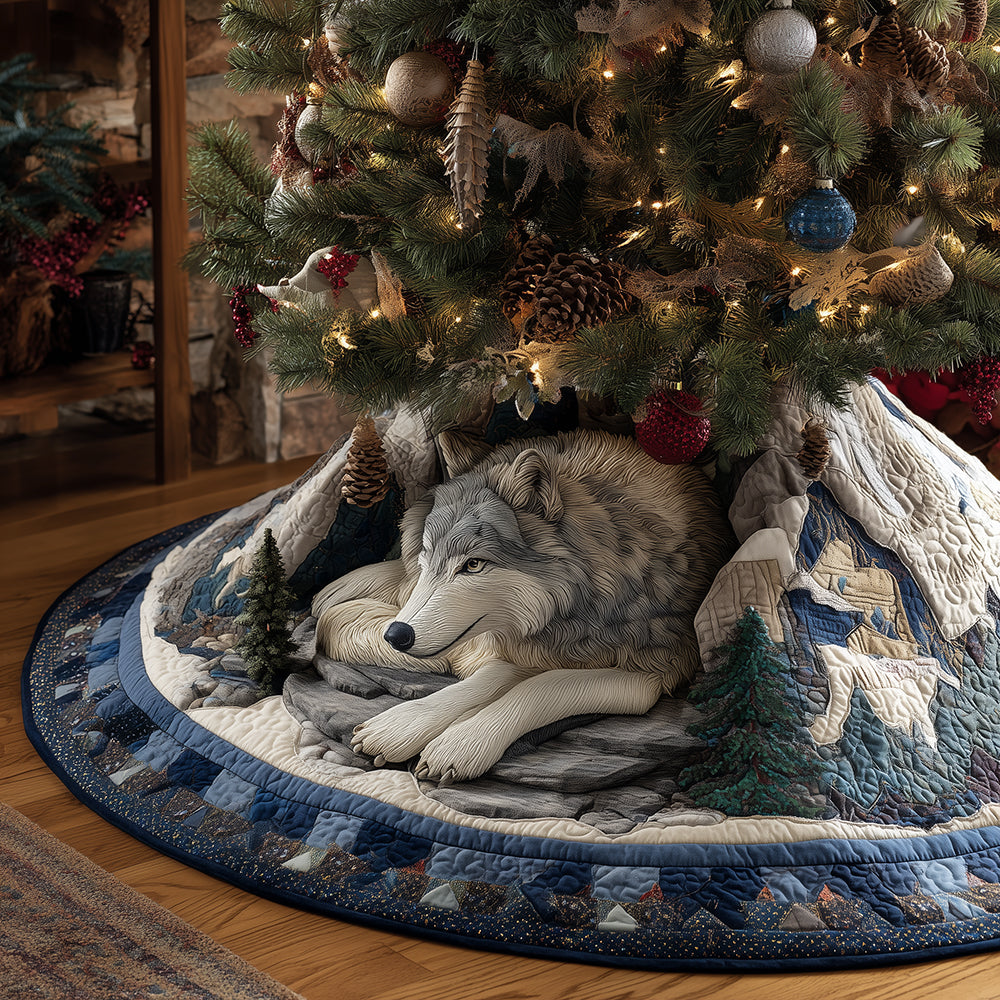 Winter Wolf Hideaway Christmas Quilted Tree Skirt-Myprintsy