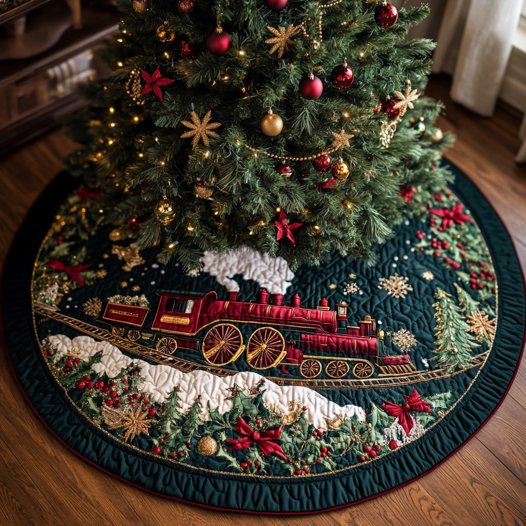 Winterline Express Quilted Christmas Tree Skirt-Myprintsy