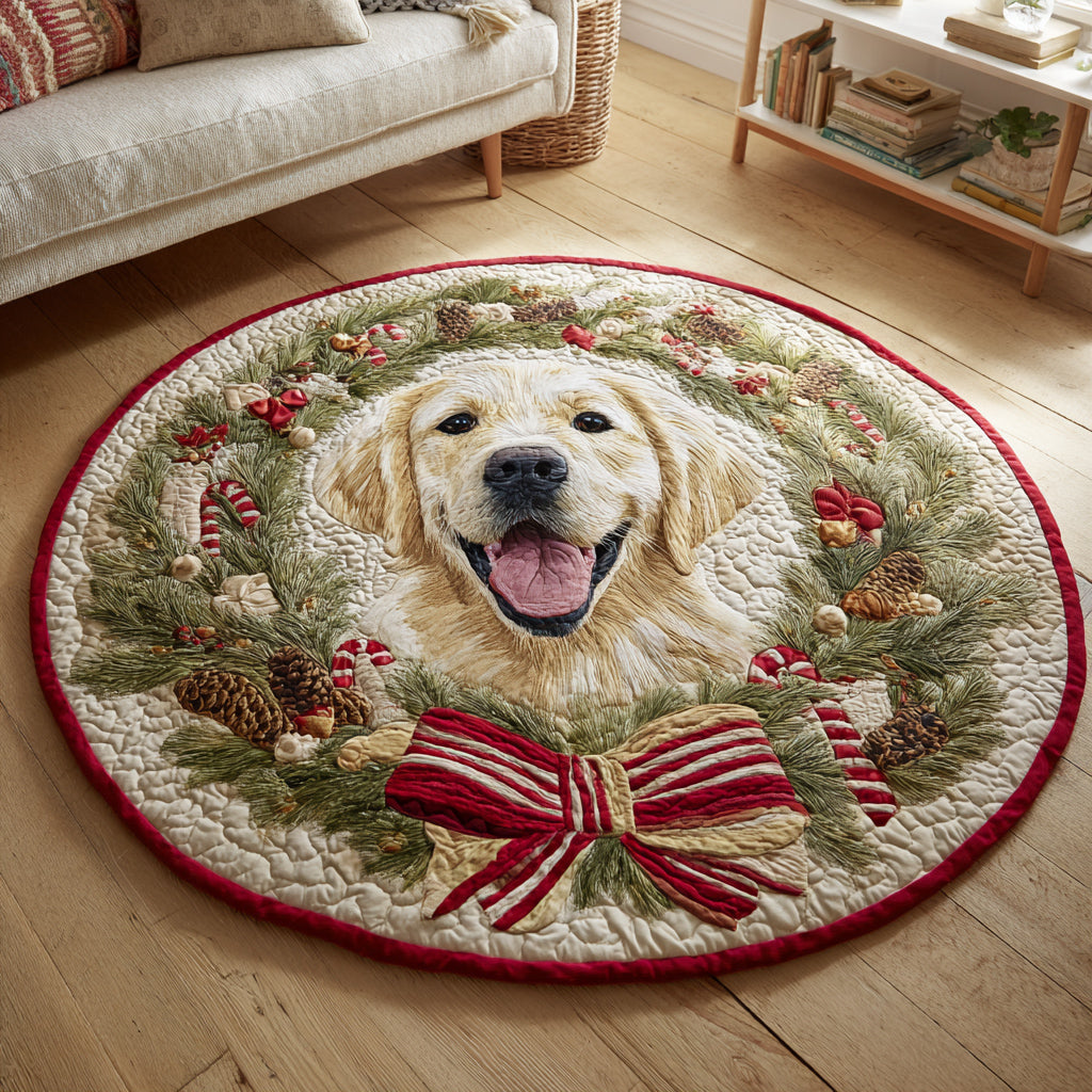 Wreath Golden Retriever Quilted Round Mat VTQ-Myprintsy