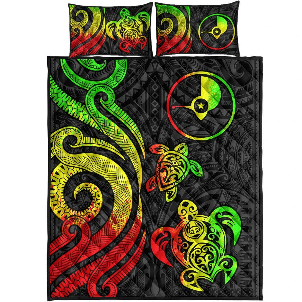 Yap Quilt Bed Set - Reggae Tentacle Turtle-Myprintsy