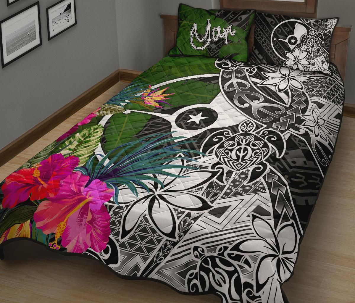 Yap Quilt Bed Set - Turtle Plumeria Banana Leaf-Myprintsy