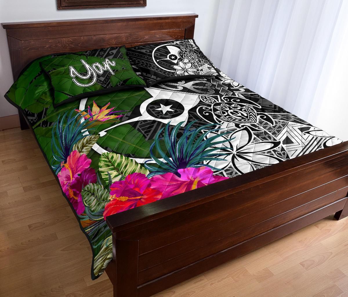 Yap Quilt Bed Set - Turtle Plumeria Banana Leaf-Myprintsy