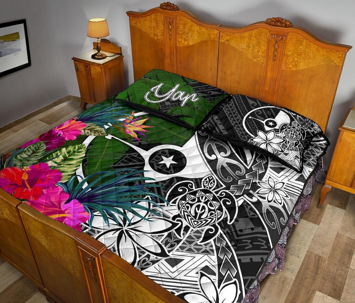 Yap Quilt Bed Set - Turtle Plumeria Banana Leaf-Myprintsy